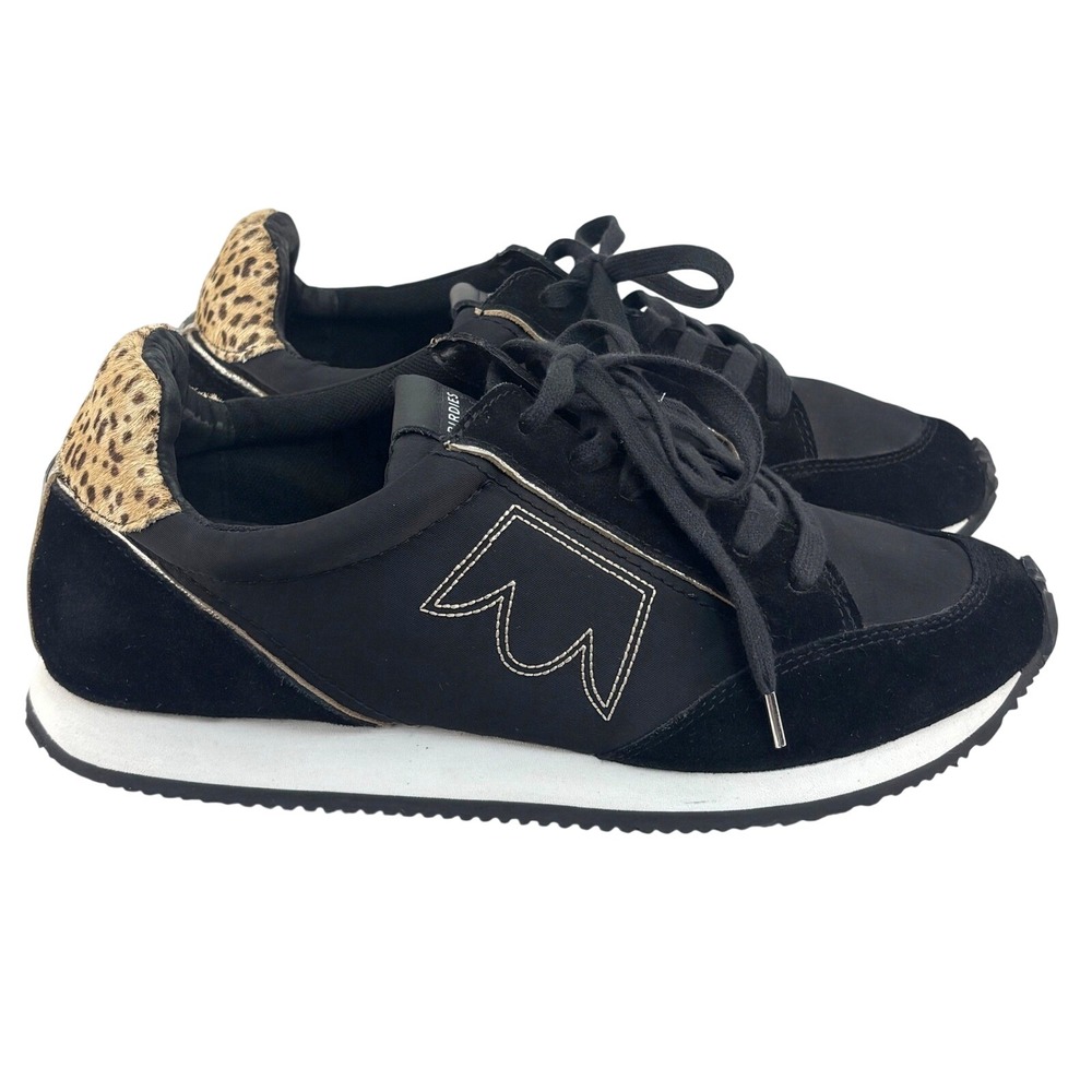 Birdies Roadrunner Sneakers Black Cheetah Calf Hair Gold Trim Sporty Womens 10